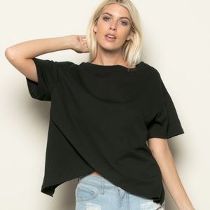 Black Oversized Cross-Front Shirt